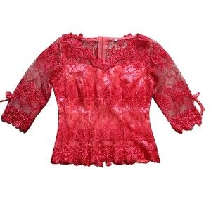 Pink Lace Womens Coquette Top SZ S Fairy Sexy Lace Y2K
